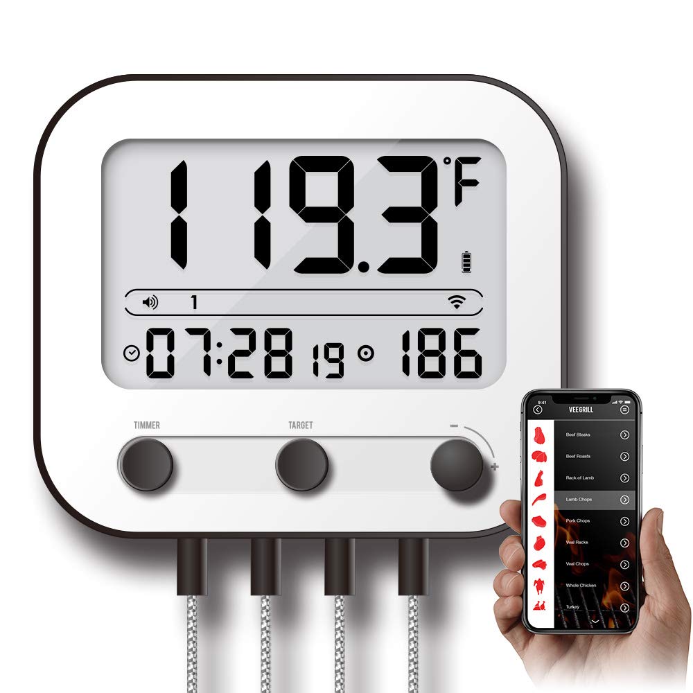 WiFi & Bluetooth Smart Wireless Bbq Thermometer 4 Channel for Grilling Smoking, Compatible with Alexa and works with the Google Assistant