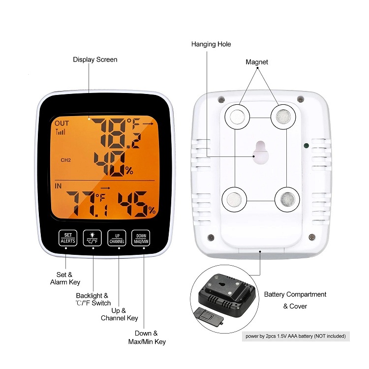 Color Display Wireless Indoor Outdoor Thermometer Hygrometer